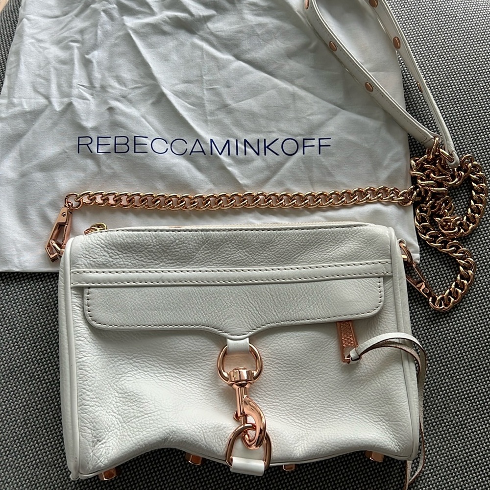 White Leather Rebecca Minkoff Crossbody with Rose Gold Hardware